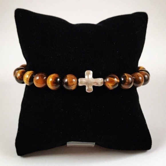 Men or women golden Tiger eye cross bracelet - Picture 6 of 7